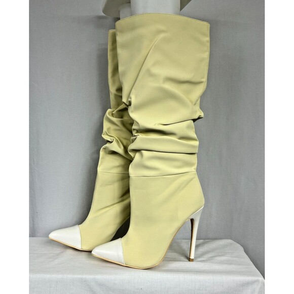 NEW IN BOX Mackin J 181-17 Beige Cap Toe Stiletto High Heel Slouch Boot Sz 7.5 - Picture 5 of 12